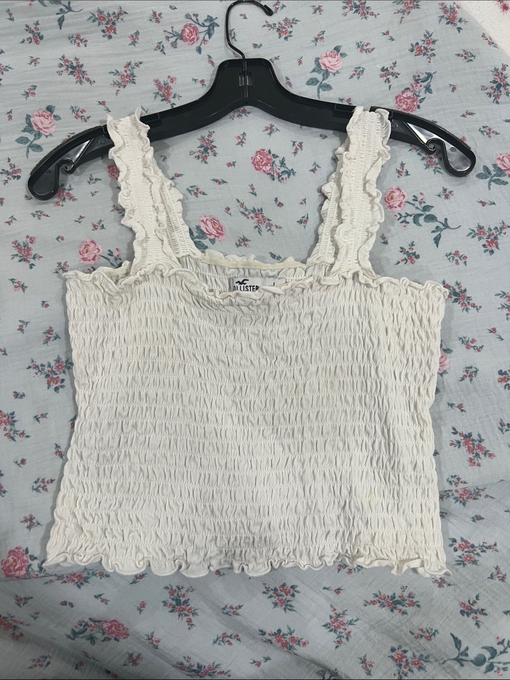 Hollister Cream Smocked Ruffle-Strap Tank